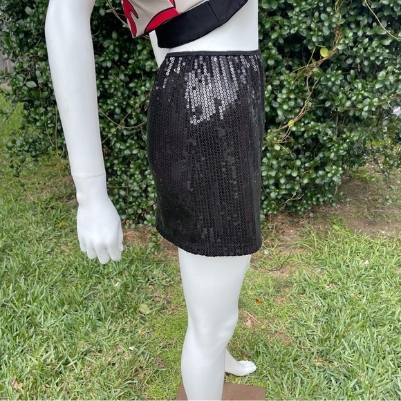 💋Dream Girl Black Sequined Elastic Waist Moto Mini Skirt - Picture 3 of 12